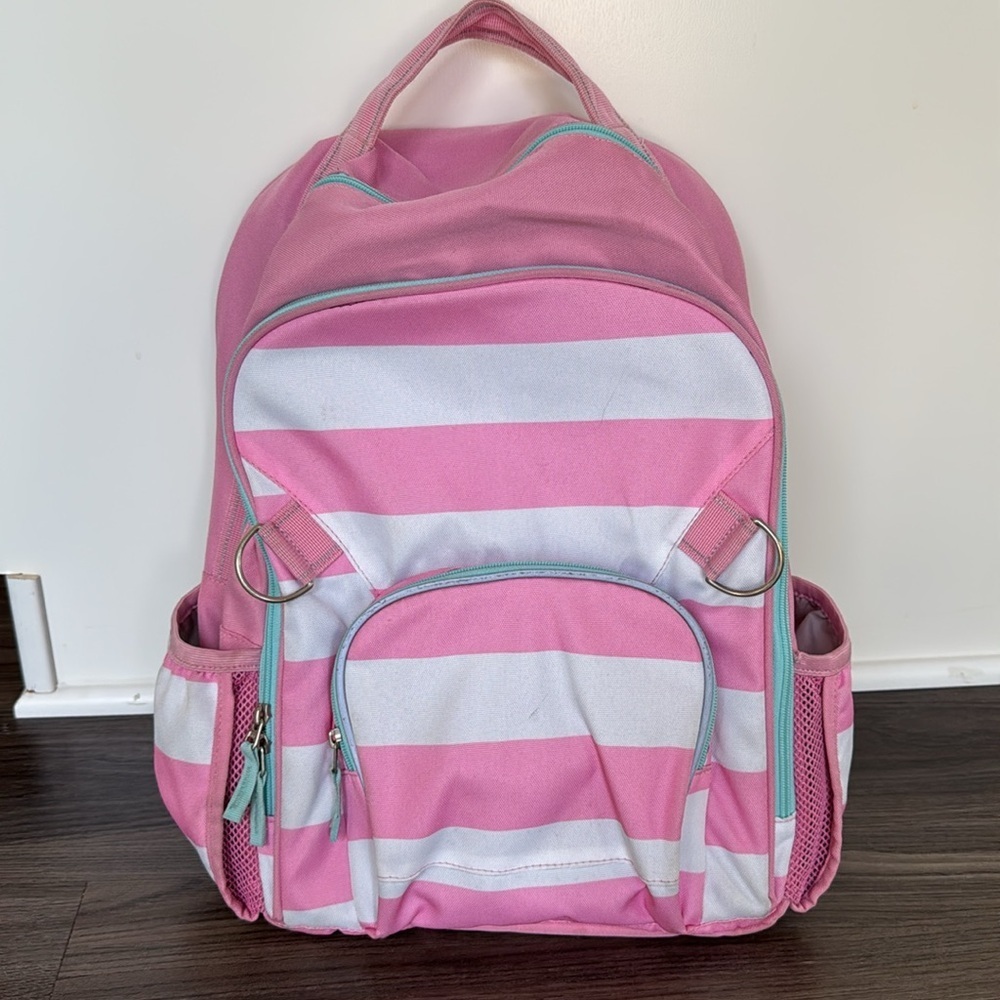 Pottery Barn Pink/White Stripe Aqua Trim, Large Fairfax Backpack